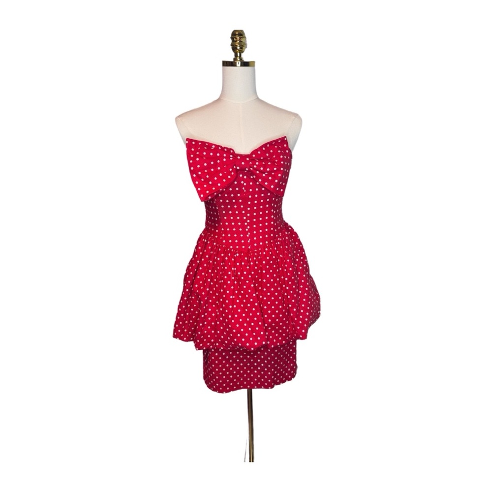 Vintage Red Strapless Polka Dot Dress